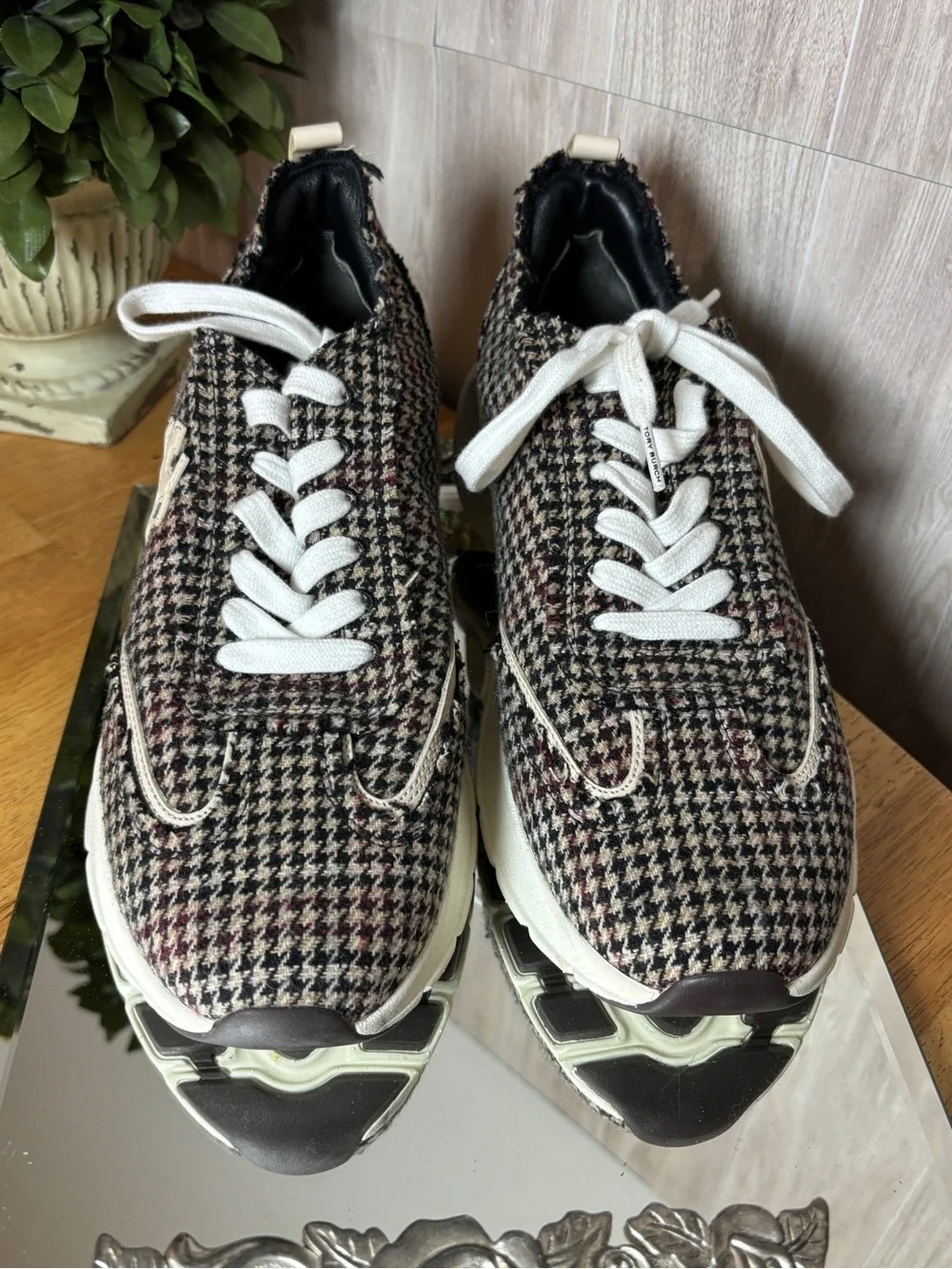 Tory Burch Good Luck Trainer Houndstooth Tweed Sneakers Women’s
